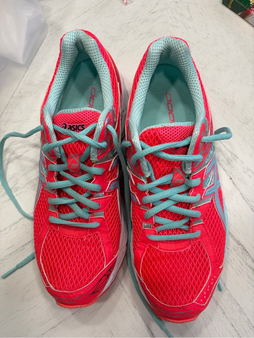 ASICS Women's Bright Coral Athletic Trainers with Teal Laces